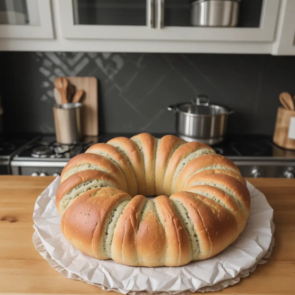 Fresh King Cake on a kitchen table with a question mark symbol for FAQs.