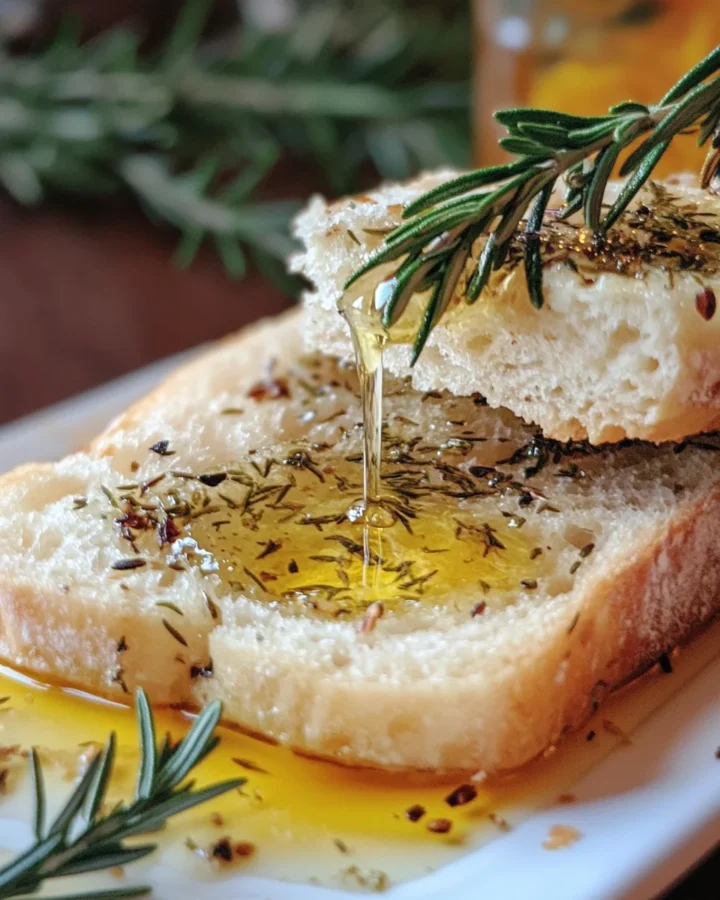 A rustic loaf of olive oil rosemary bread with a golden crust, garnished with fresh rosemary sprigs and coarse salt on a wooden cutting board.