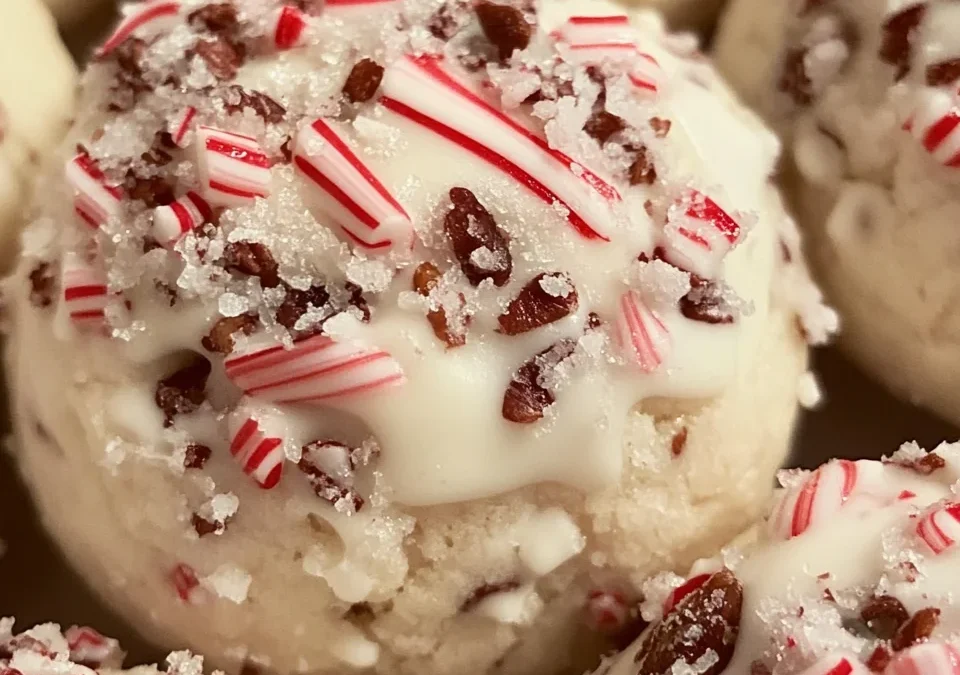 Peppermint Pecan Snowball Cookies