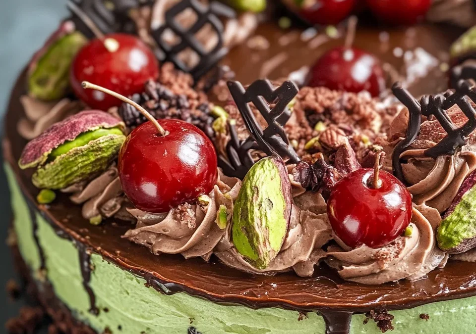 Black Forest Gateau with Pistachio Cream Layer