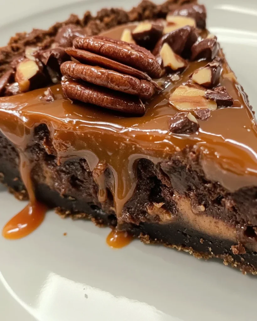 Caramel Turtle Brownie Pie