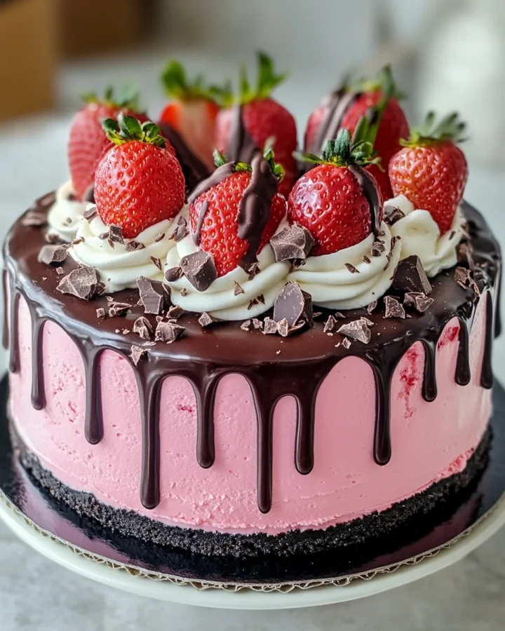 Chocolate Covered Strawberry Ice Cream Cake