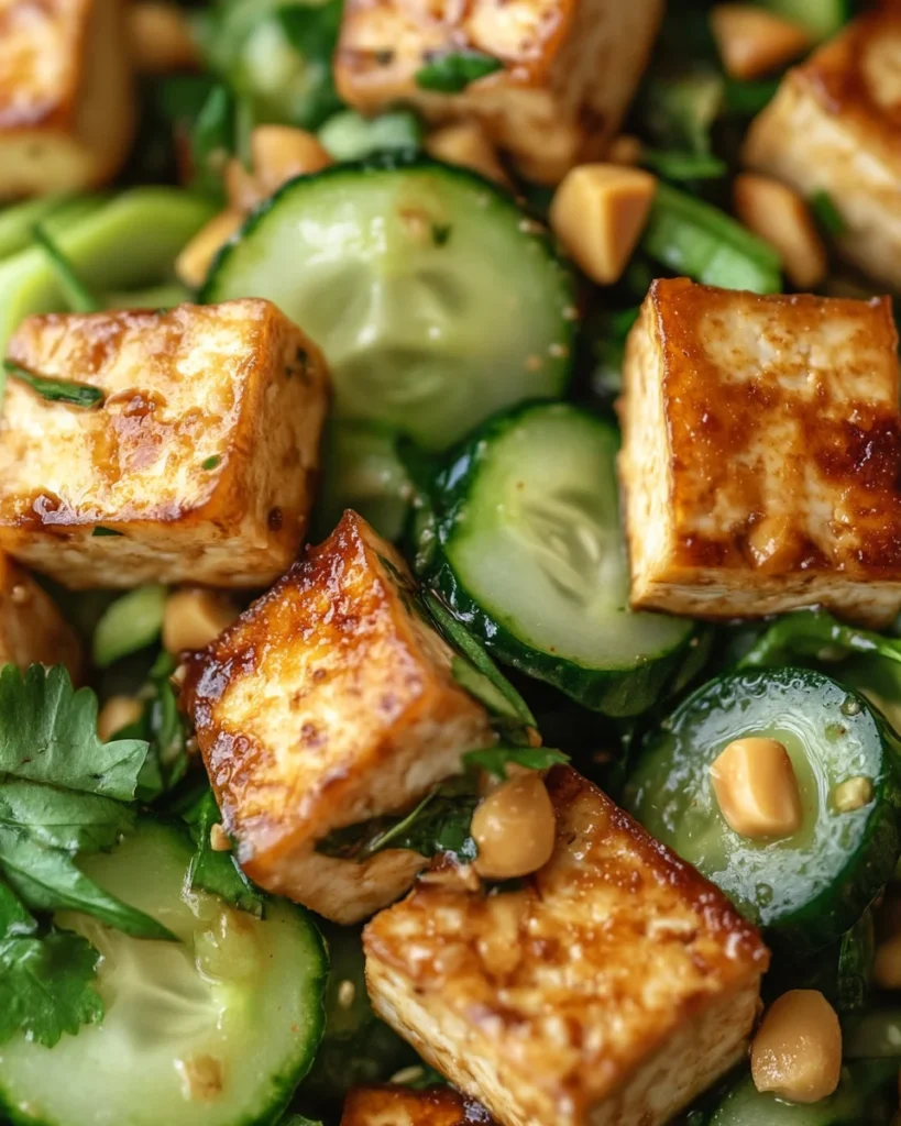 Crispy Tofu and Cucumber Salad with Peanut Dressing