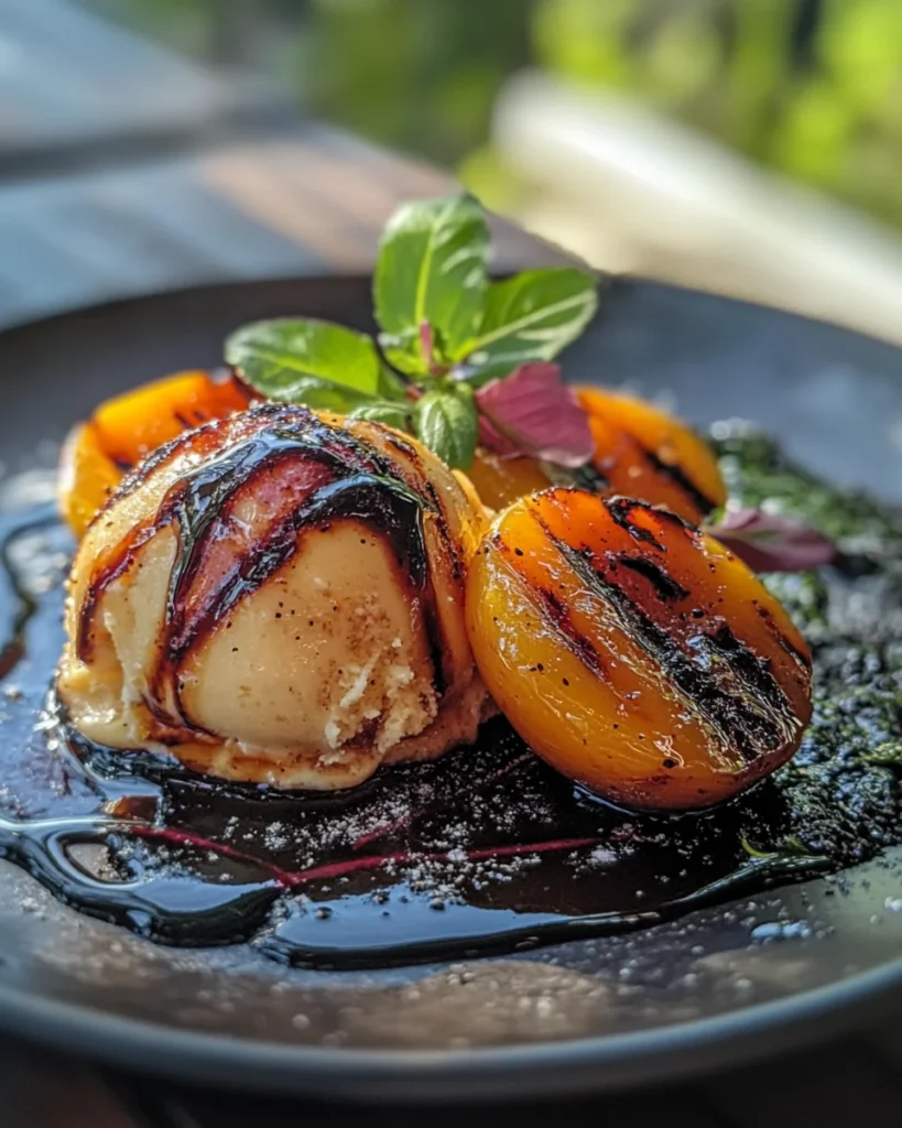 Grilled Stone Fruits with Burnt Honey Ice Cream