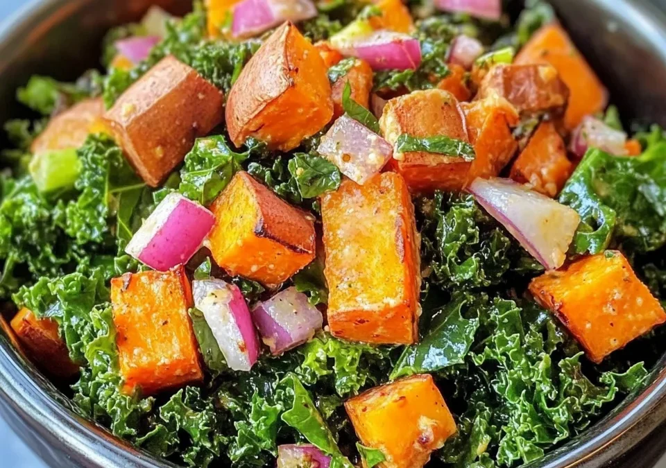 Kale and Roasted Sweet Potato Salad with Maple Dijon Dressing