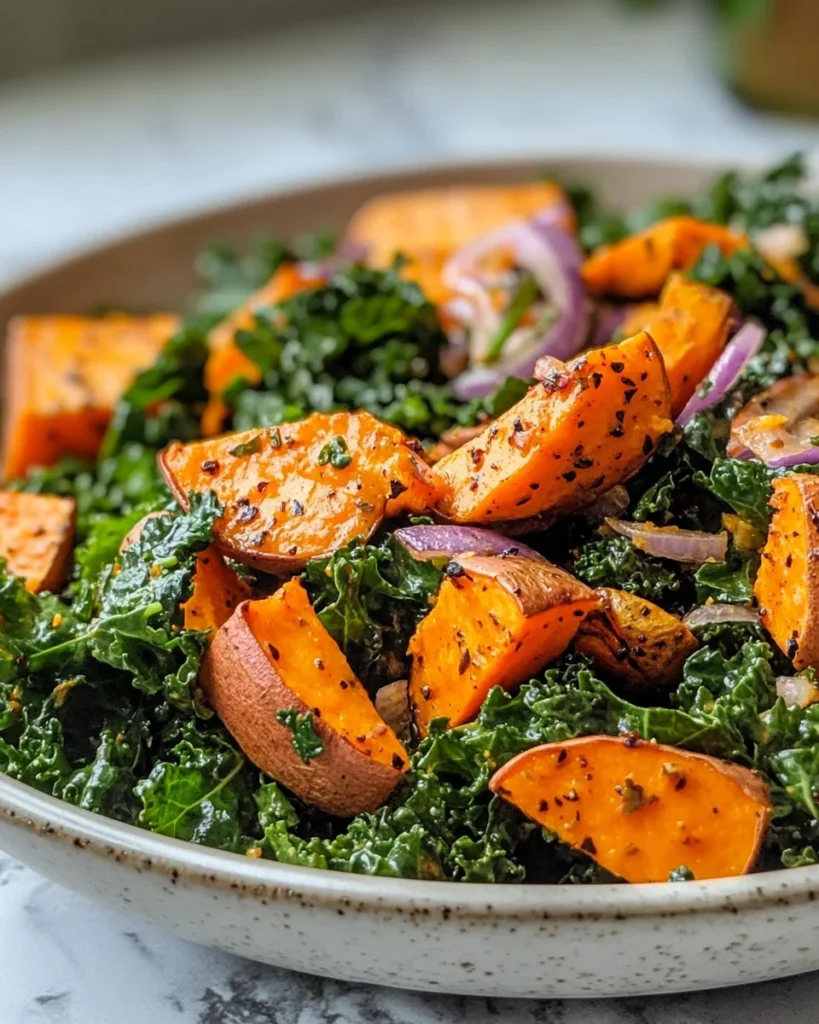Kale and Roasted Sweet Potato Salad with Maple Dijon Dressing