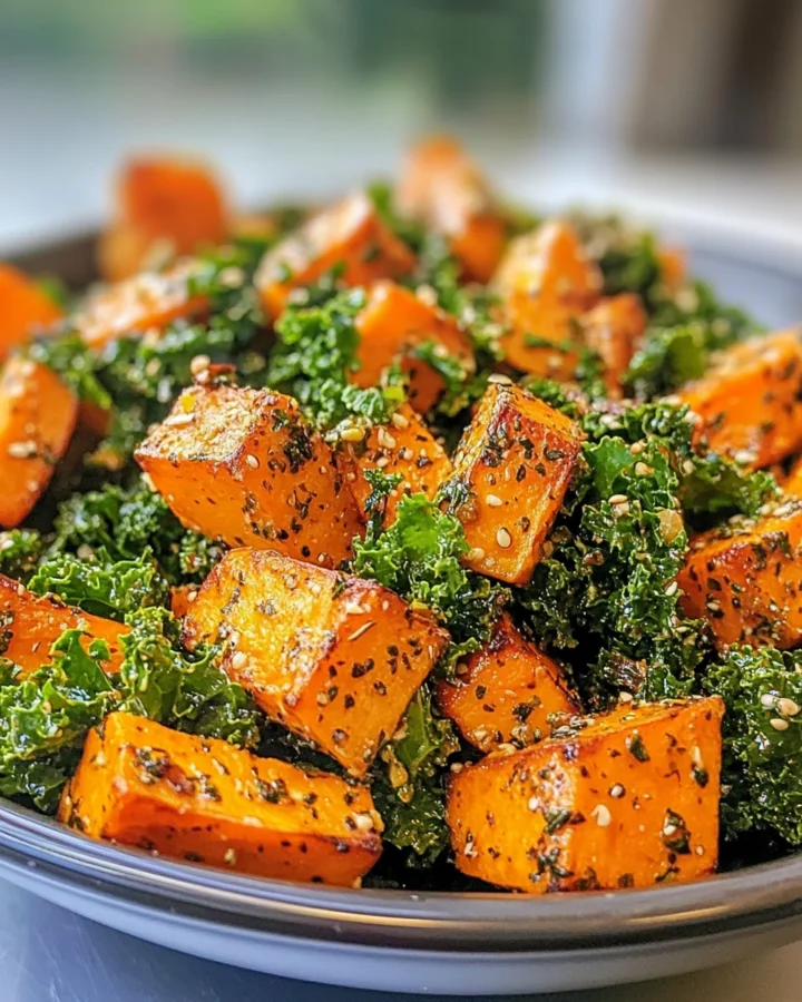 Kale and Roasted Sweet Potato Salad with Maple Dijon Dressing