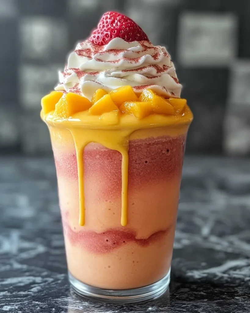 Mango Strawberry Sunrise Frappuccinos