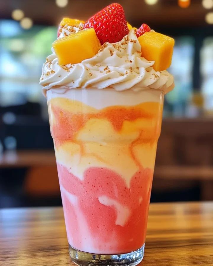 Mango Strawberry Sunrise Frappuccinos