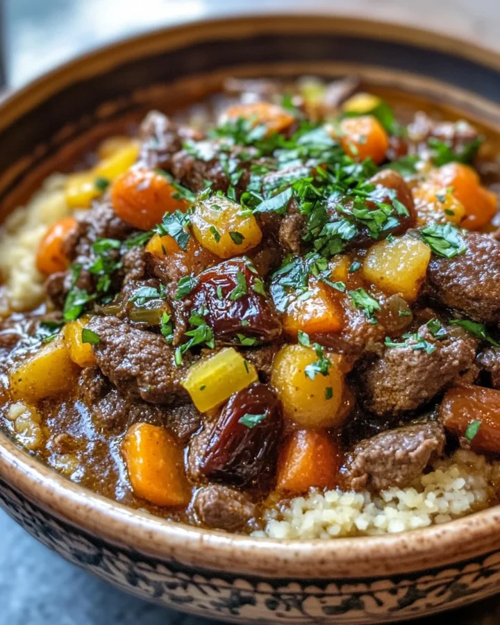Moroccan Beef Stew with Dates and Apricots