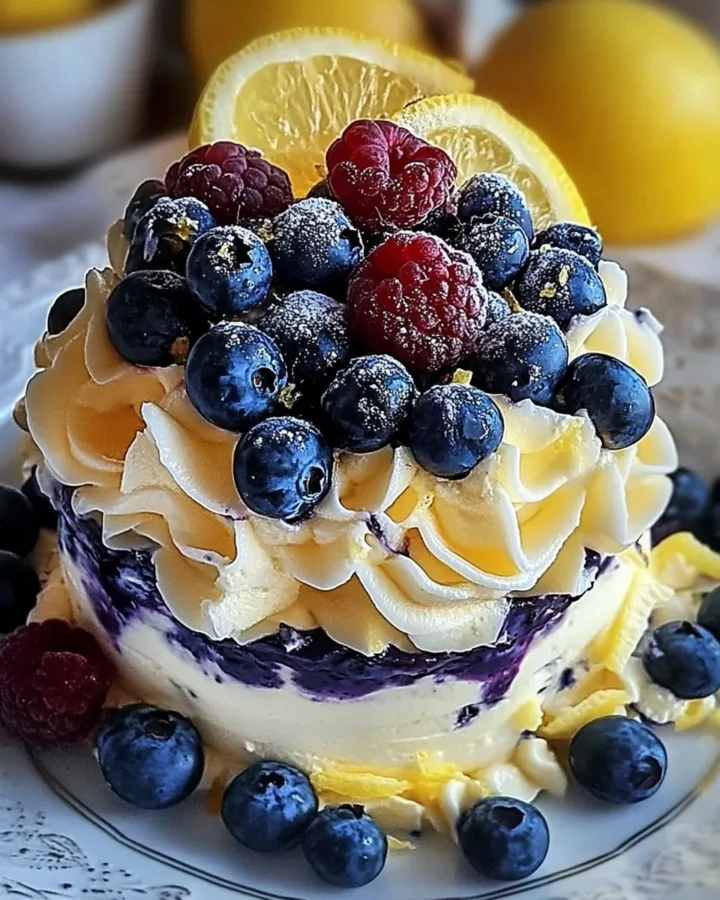 No-Bake Lemon Dazzling Blueberry Cream Cake 