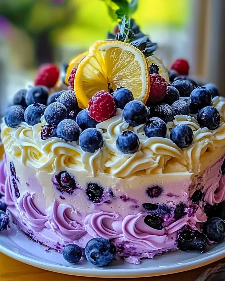 No-Bake Lemon Dazzling Blueberry Cream Cake 