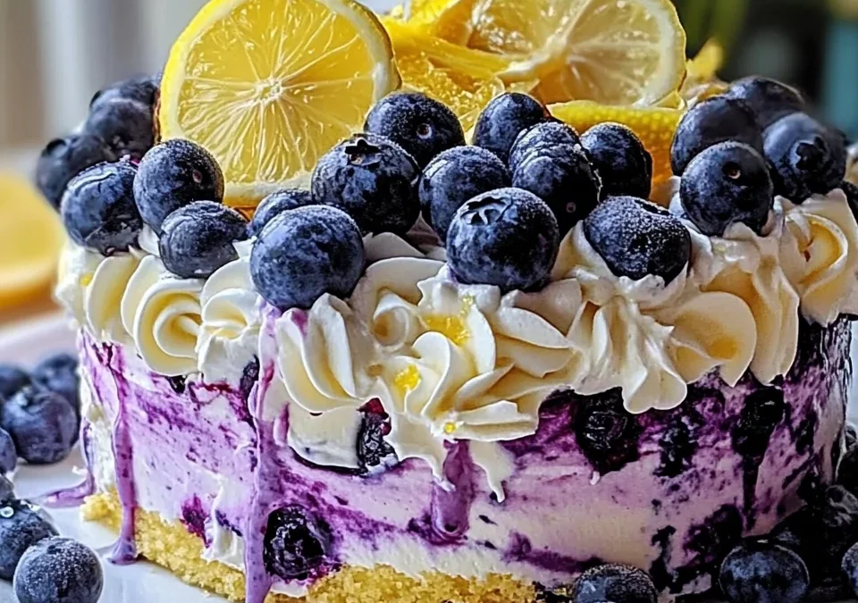 No-Bake Lemon Dazzling Blueberry Cream Cake
