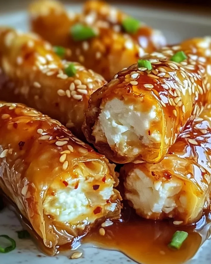 Oven Fried Feta Rolls with Chili Honey