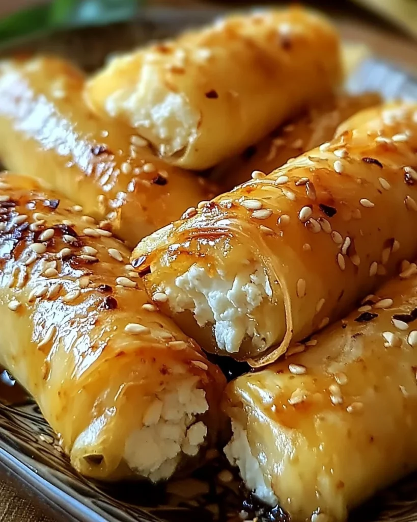 Oven Fried Feta Rolls with Chili Honey