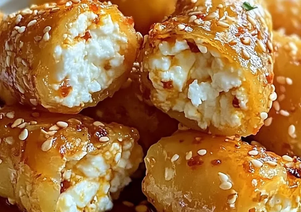 Oven Fried Feta Rolls with Chili Honey