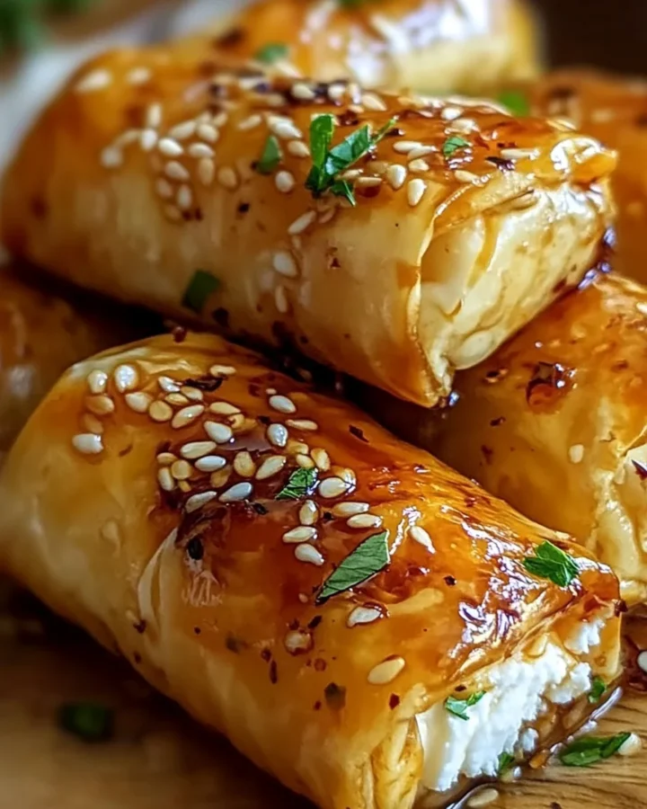 Oven Fried Feta Rolls with Chili Honey