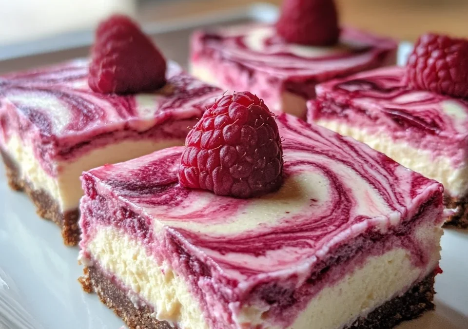 Raspberry swirl cheesecake bars