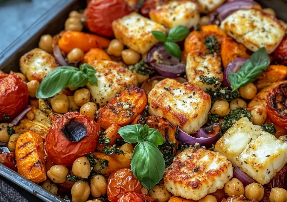 Roasted Veggies with Halloumi & Chickpeas
