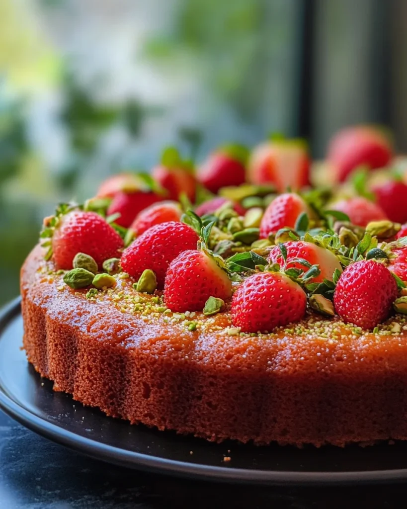 Strawberry Pistachio Olive Oil Cake