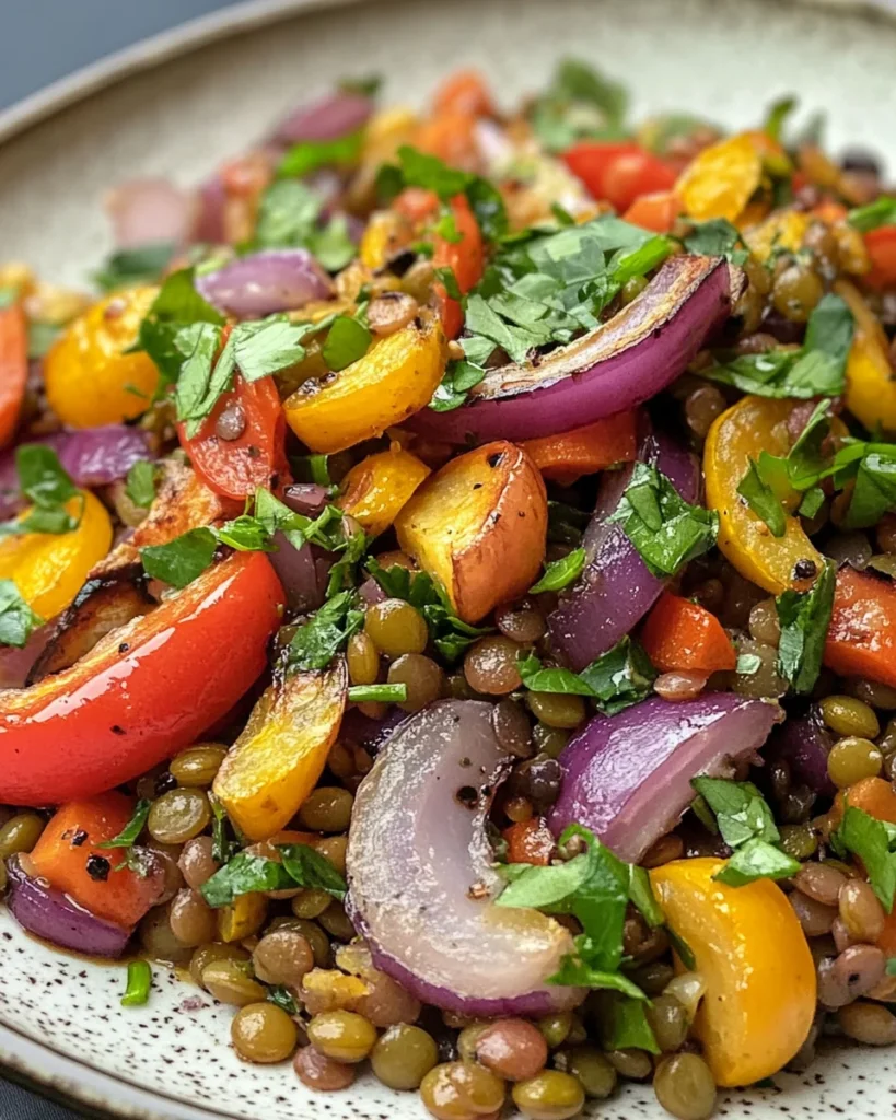 Warm Lentil and Roasted Vegetable Salad with Balsamic Glaze