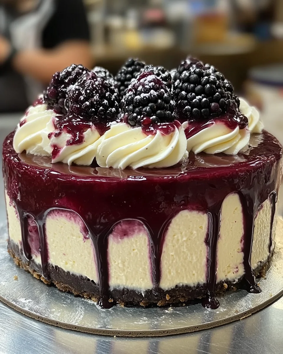 White Chocolate Blackberry Mousse Cheesecake