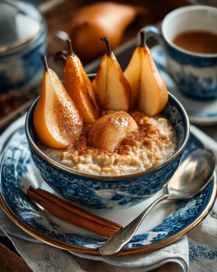 Chai-Spiced Oatmeal with Roasted Pears