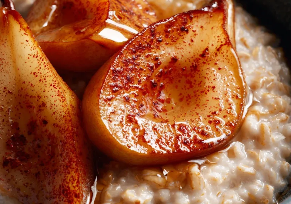 Chai-Spiced Oatmeal with Roasted Pears