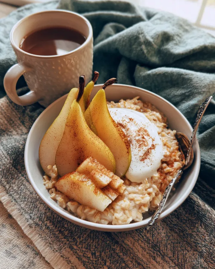 Chai-Spiced Oatmeal with Roasted Pears