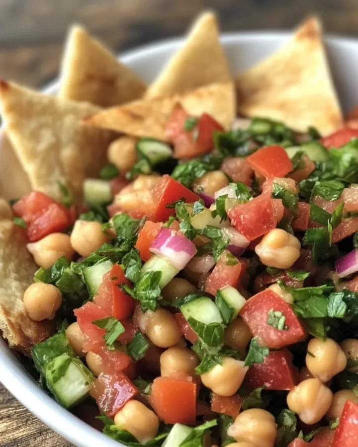 Chickpea Chopped Salad with Pita Chips