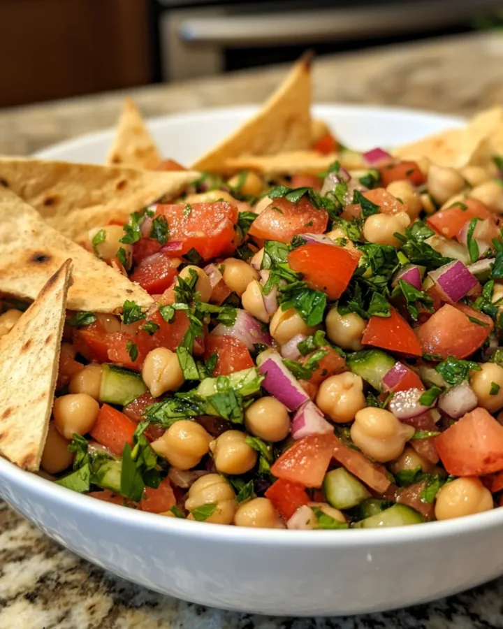 Chickpea Chopped Salad with Pita Chips