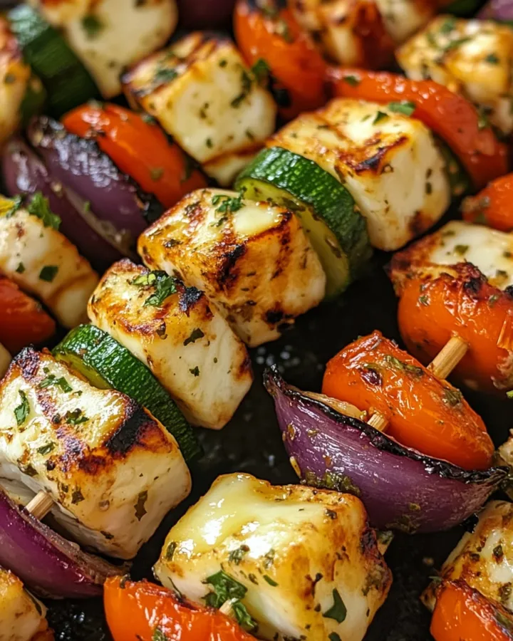 Halloumi & Vegetable Skewers with a Mint Yogurt