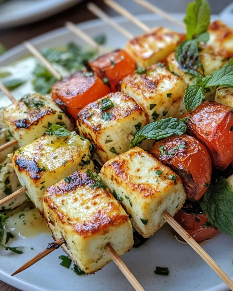 Halloumi & Vegetable Skewers with a Mint Yogurt