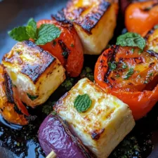 Halloumi & Vegetable Skewers with Mint Yogurt: A Vibrant and Flavorful Recipe
