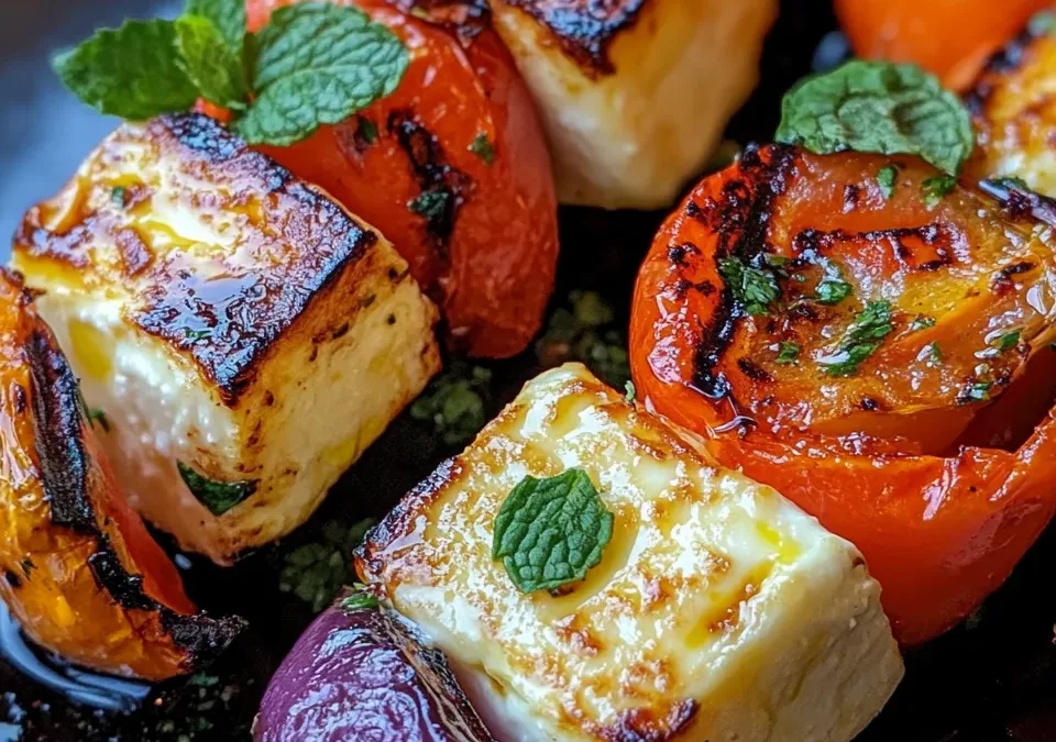 Halloumi & Vegetable Skewers with a Mint Yogurt