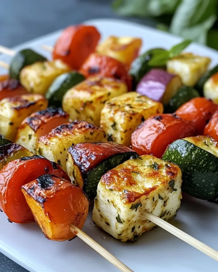 Halloumi & Vegetable Skewers with a Mint Yogurt