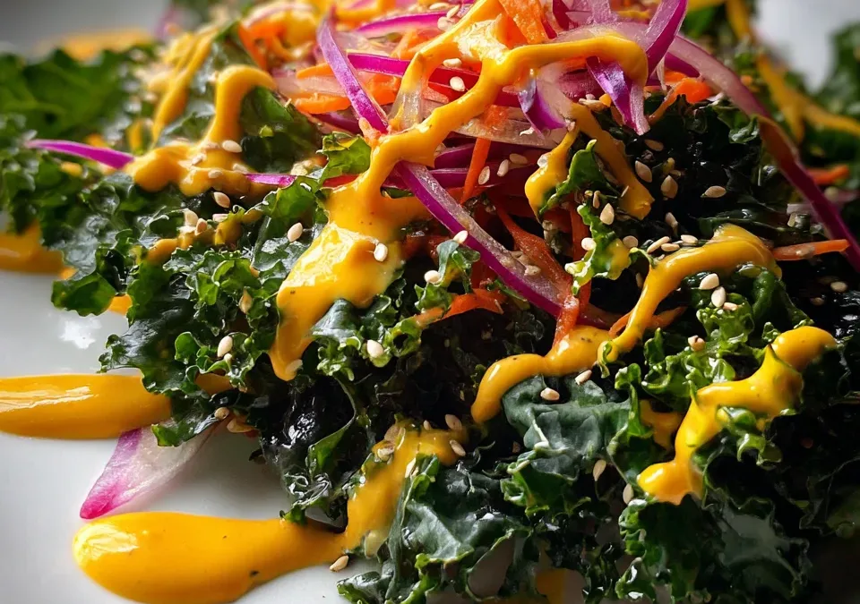 Kale Salad with Carrot Ginger Dressing