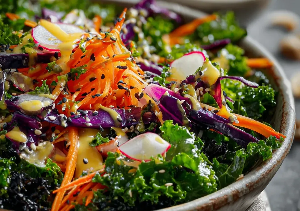 Kale Salad with Carrot Ginger Dressing