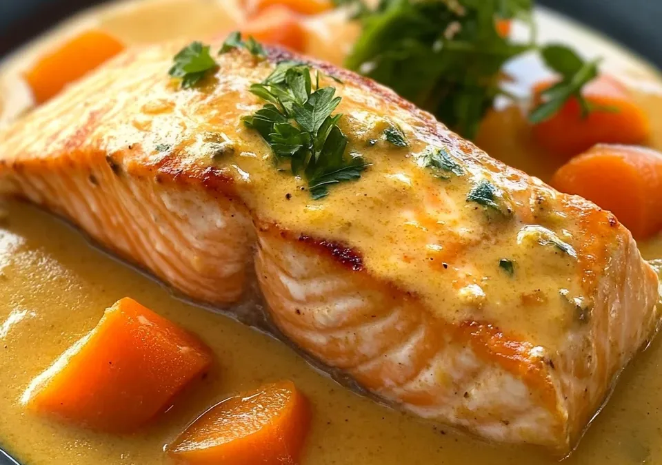 Microwave Red Curry Poached Salmon