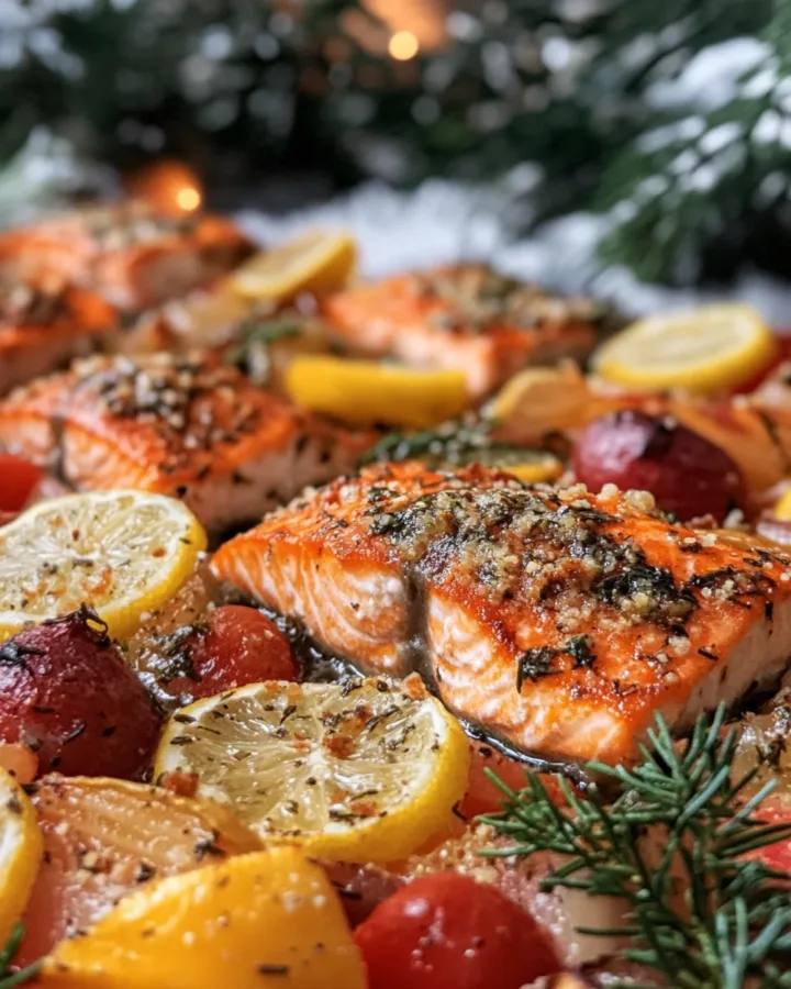 One-Pan Lemon Herb Baked Salmon with Roasted Vegetables