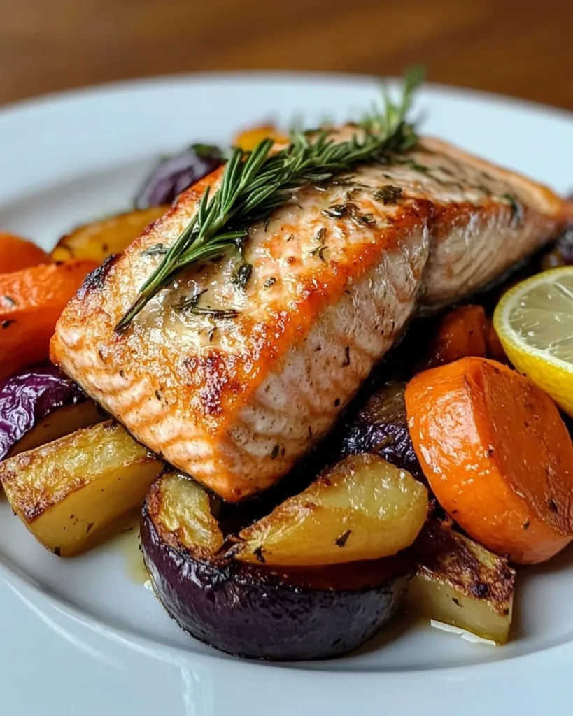 One-Pan Lemon Herb Baked Salmon with Roasted Vegetables