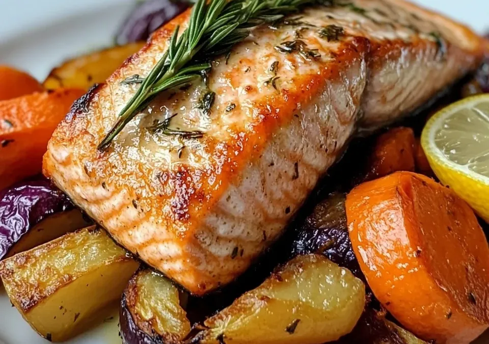 One-Pan Lemon Herb Baked Salmon with Roasted Vegetables