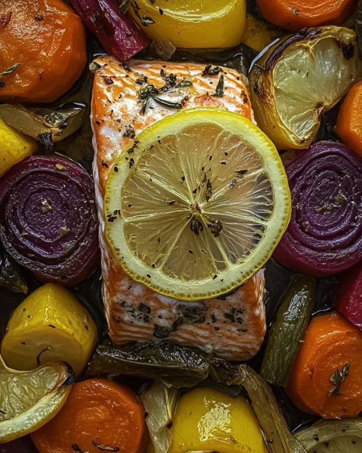 One-Pan Lemon Herb Baked Salmon with Roasted Vegetables