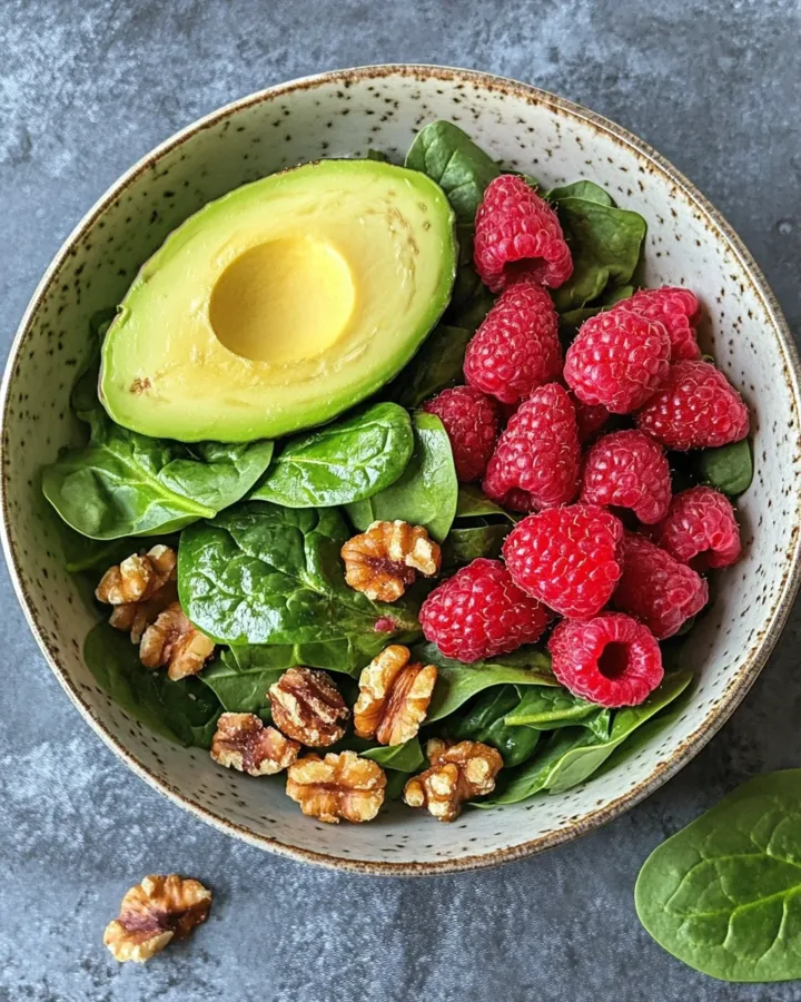 Raspberry-Spinach Salad with Avocado & Walnuts