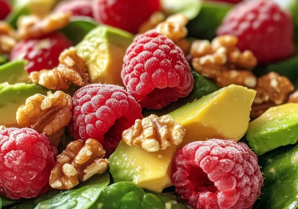 Raspberry-Spinach Salad with Avocado & Walnuts