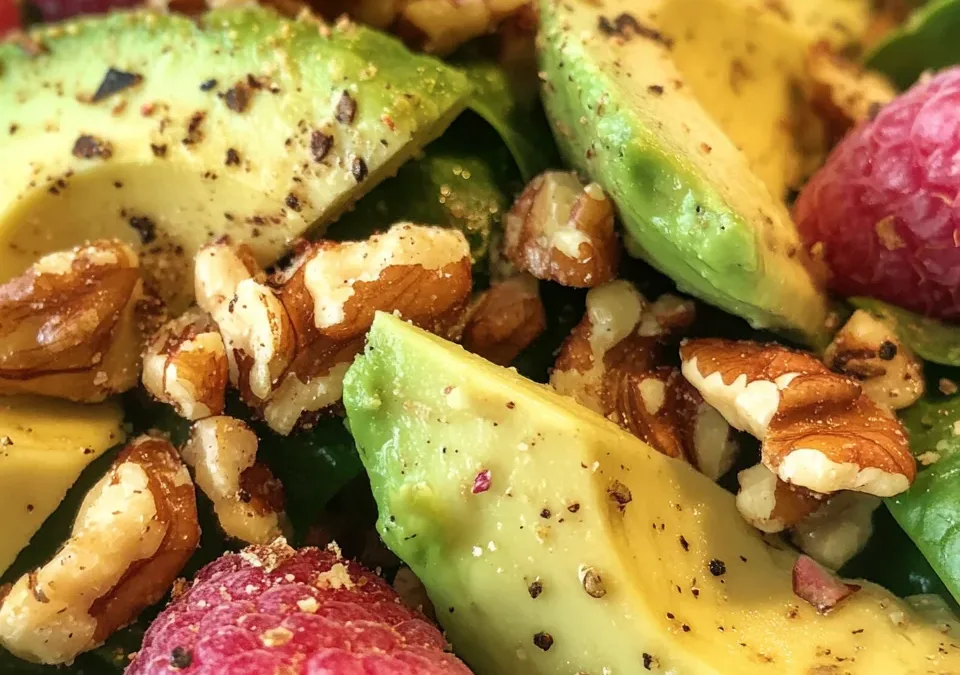 Raspberry-Spinach Salad with Avocado & Walnuts