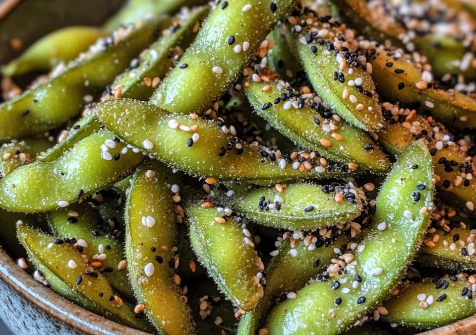 Roasted Edamame with Everything Bagel Seasoning