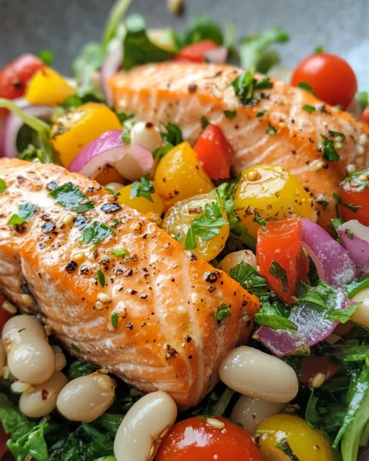 Salmon Salad with Crispy White Beans