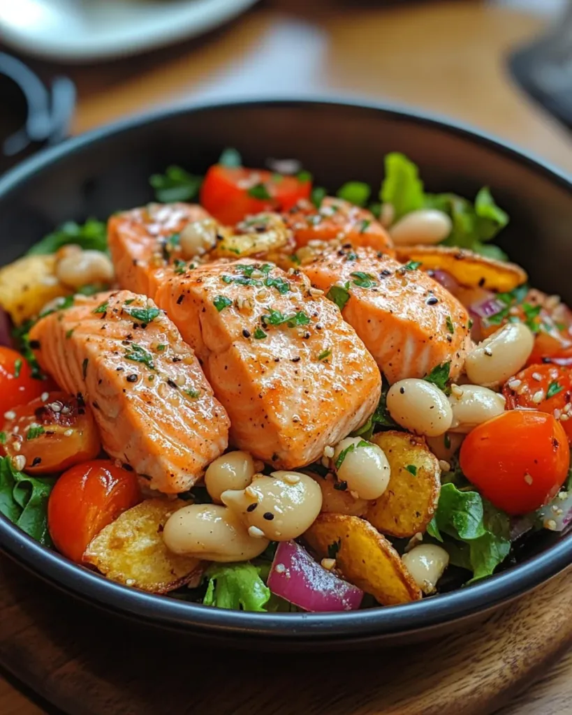 Salmon Salad with Crispy White Beans