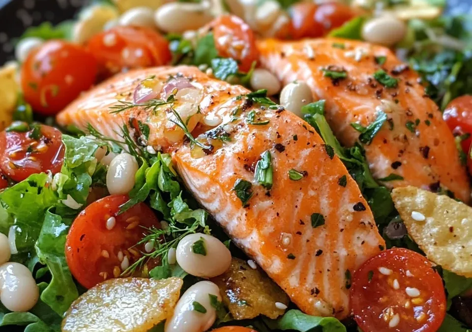 Salmon Salad with Crispy White Beans